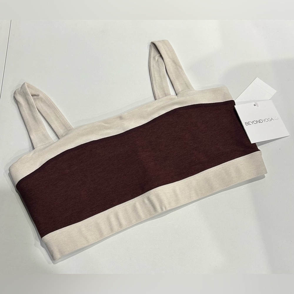 Beyond Yoga Women's XL Spacedye Horizon Colorblock Bra Brown Cream NWT